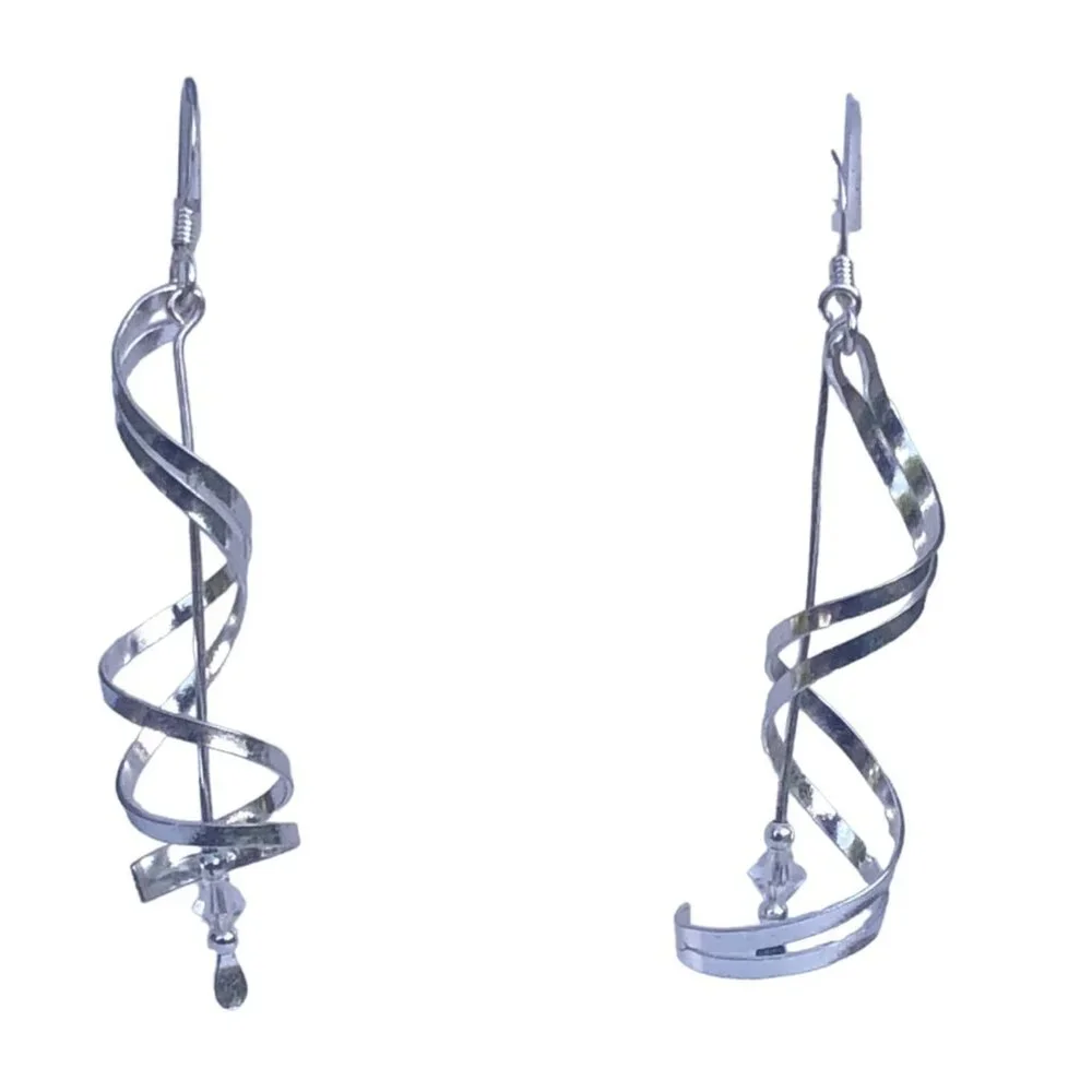 Delicate Michael Anthony Helix Drop Earrings in Sterling Silver and Crystal - Picture 1 of 3